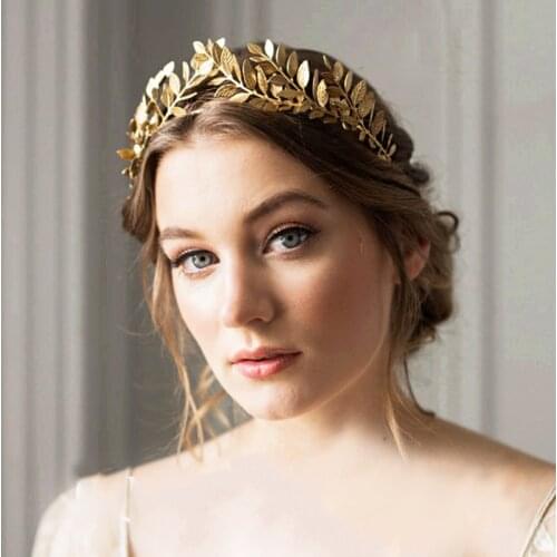 UODCM Retro Gold leaf wedding roman bride greek women hair accessories bride head jewel headband head tiaras crown jewelry