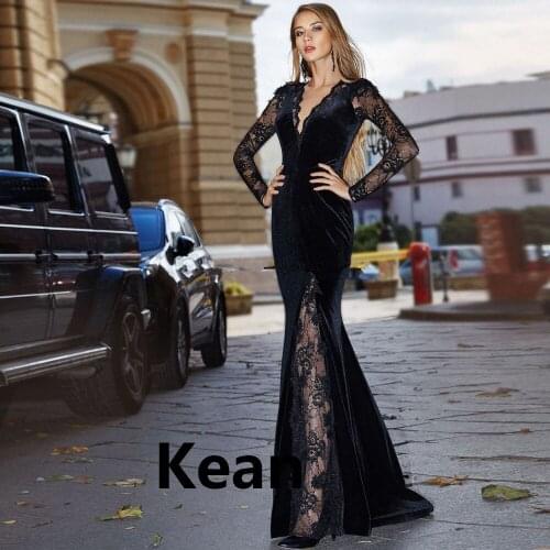 Plus Velour High Split Evening Dress Appliques Special Occasion robe soiree Islamic Dubai Kaftan Saudi Arabic Boho Prom Dress