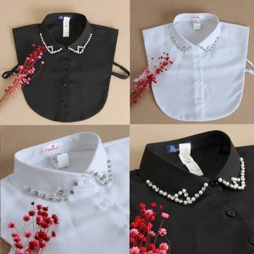 White Black Shirt Detachable Collar for Women Solid Color Lapel Necklace Removable Half Shirt Fake False Collar Faux Col