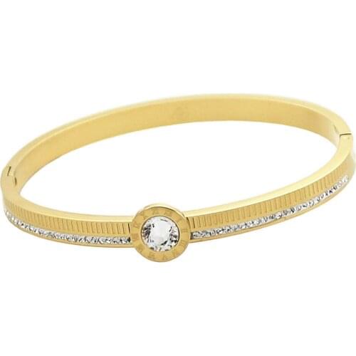 Womens Half Circle Pave Rhinestone Gold Color Roman Numerals Bracelet
