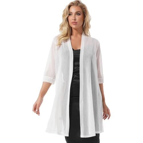 Women Vintage Open Front Cardigan Thin Coat Dress Cover Ups Top Autumn 3/4 Sleeve Long Blouse Top Outwear Sun-protective Clothes