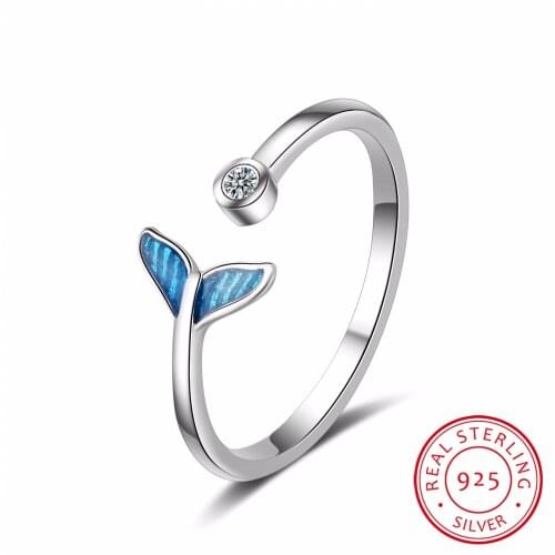 Mermaid Tail Real 925 Sterling Silver Rings For Women Fashion Fine Jewelry Cubic Zirconia Open Ring Wholesale Lots Bulk
