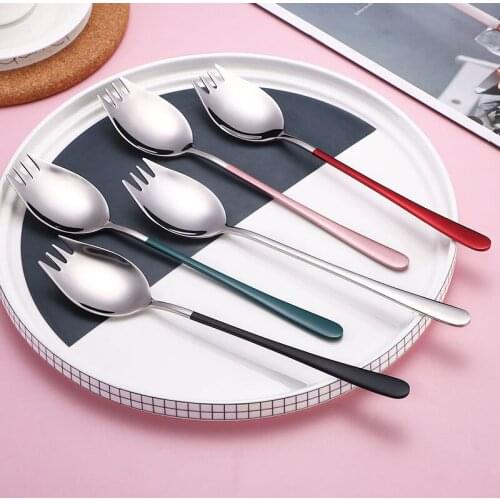 1/2/4/6 Pcs Silver Salad Fork Salad Spoon Set 304 Stainless Steel Cutlery Set Colorful Unique Spoons Serveware Bento Accessories