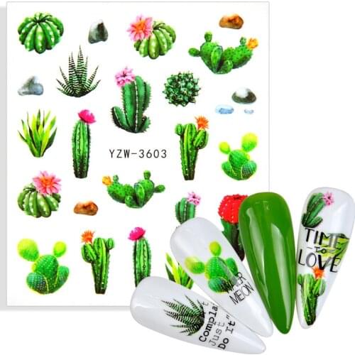 1pcs Nail Art Stickers Sliders Cactus Green Plants Bloming Flower Flamingo Zebra Animal Nails Tattoo Wrap Water Transfer Decals