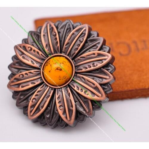 10pcs Antique Copper Leathercraft 3D Turquoise Floral Sewing Button Concho For Garment Snap Clothing Accessories Sewing buckle