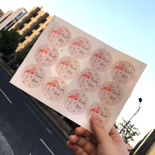 120pcs Flamingo Baking Adhesive Sealing Sticker thank You Round DIY Packaging Sealing Label for Wedding Christmas Gifts wrap