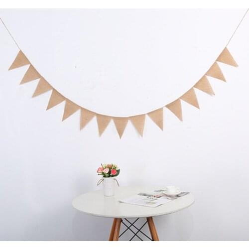Hot Sale 13pcs Jute Fabric Bunting Banner Flags Vintage Wedding Party Burlap Banners Rustic Party Wedding Decoration Cent