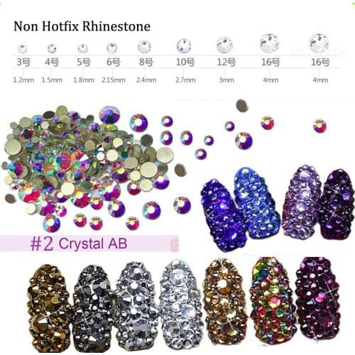3D AB Strass Nail Stone SS3-SS16 Glass Gem Clear AB 3D Nail Rhinestones,1440Pcs,Flat-Back Non Hotfix Crystal AB Rhinestone