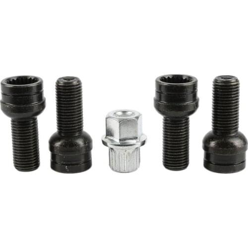 4+1 17mm BLACK STEEL Wheel Bolt & Lock Lug Nut Set WITH KEY For VW Golf Jetta 98-05 Metal Black Anti-theft Nut