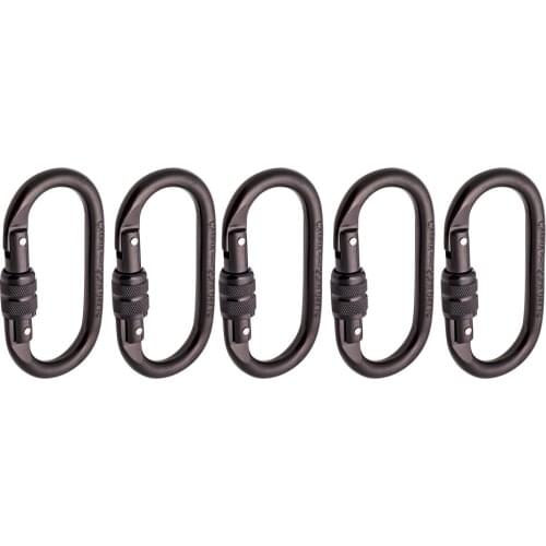 5pcs/set Rock Climbing Oval Shape 25KN Screw Locking Carabiner Hook for Outdoor Rappelling Rescue 11 x 6cm CE certified