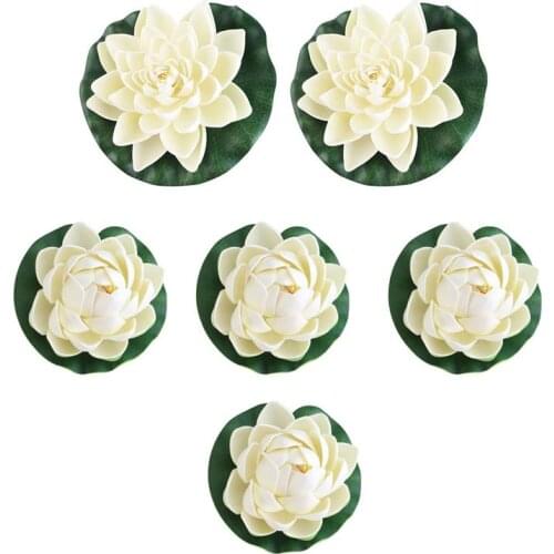 6pcs Artificial Pond Plants Lotus Lilies Simulation Lotus Leaf Water Lily Home Decoration (White)