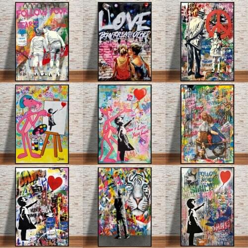 Abstract Graffiti Wall Art Posters And Prints Cartoon Animal Kid Street Art Canvas Painting Cuadors For Kid Room Decoration