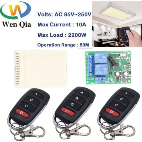Wenqia 433 Wireless Universal Remote Control Switch AC 100V-220V 10A 2200W 2CH Receiver and Transmitter for light/ Electric door