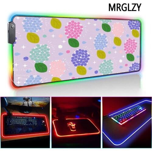 MRGLZY Cute Cartoon Flowers LED Light RGB XXL Big Mouse Pad Genshin Impact DeskMat PC Laptop Keyboard Gaming Accessories for LOL