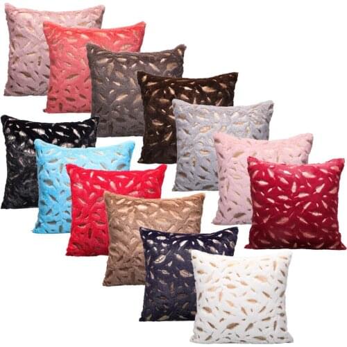 Faux Rabbit Fur Cushion Cover Feather Design Pattern Pillow Case for Living Room Car Sofa Chair Zip Open Pillow Cover