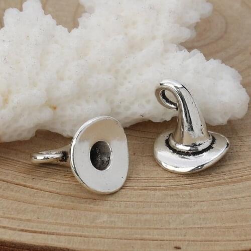 DoreenBeads Fashion Zinc Based Alloy Halloween Pendant Charms Halloween Witch Hat Silver Color Jewelry DIY 12mm x 11mm, 10 PCs