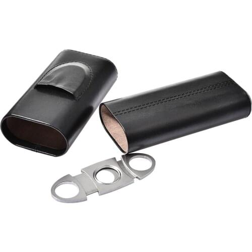 Two-end Metal Surface Superior Leather 3 Tube Cigar Travel Cigar bags Holder Humidor with Cutter #CW