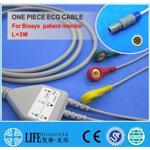 ECG CABLE with 3 leadwires snap for Biosys patient monitor