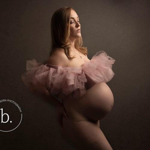 Photo Shoot Stretch Tulle Floral Crop Top Maternity Short Blouse Pregnant Boob Tube for Women Photography Prop Baby Shower Gift
