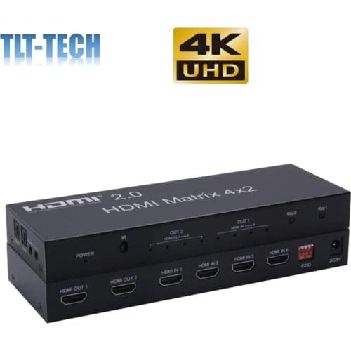 2.0 HDMI Matrix 4x2 4K@60Hz HDR Switch Splitter 4 in 2 Out RGB/YUV 4：4：4 Optical SPDIF + 3.5mm Jack Audio Extractor HDMI Switch