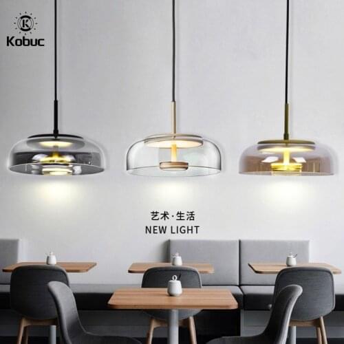 Tiooka Italy Moder Design Bowl Shape Clear/Smoke Gray/Amber Glass Pendant Light 7W Bar Dining room Cable Hanging Light Fixture