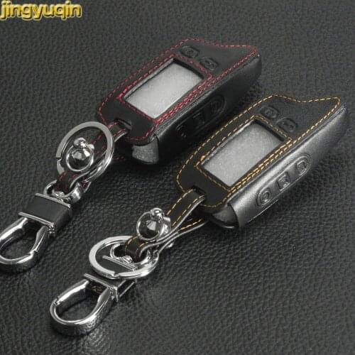 Jingyuqin 10pcs Leather Styling Key Cover Case For Tomahawk TW9010 Two Way Alarm System LCD Remote Controller Car Alarm Keychain