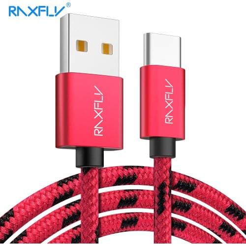 RAXFLY 2A Nylon Braid USB Type C Cable For Samsung Note 20 S20 S10 S9 A51 Phone Fast Charging Cord USB-C Data Cable For Xiaomi
