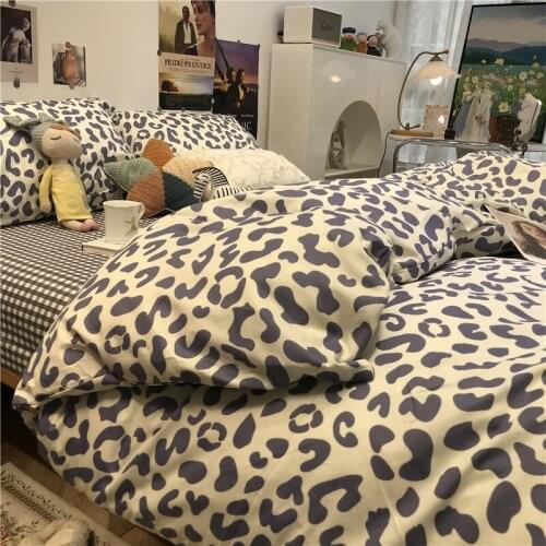 Blue Leopard Pattern Bed Four-Piece Set All Cotton Pure Cotton Quilt Cover Queen Bedding Set