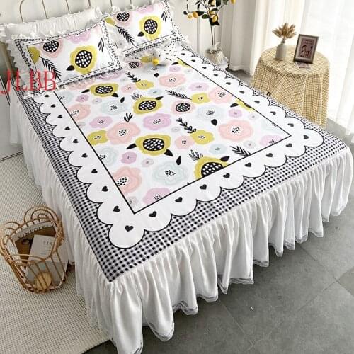European style bed skirt set 3pcs/set viscose filament sheet pillowcase cool Bed cover lace home ruffles summer flower mat set