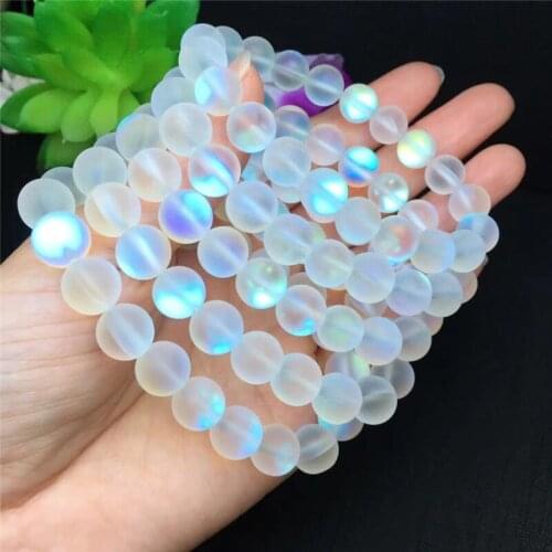 Matte White AB Frosted Austrian Crystal Round Beads For Jewelry Making 8 10mm Glitter MoonStone Beads Bracelet
