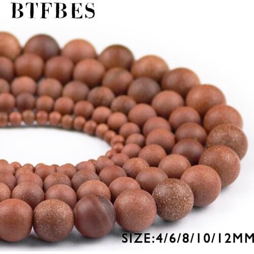 BTFBES Matte Natural Golden sand Stone Beads 4 6 8 10 12mm Round Gold Stone Ore Loose Beads Ball For DIY Jewelry Bracelet Making
