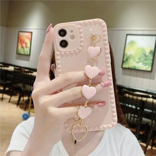 Cute Marble Love Heart Wrist Chain Phone Case For iPhone 11 Pro Max XR XS 7 8 Plus Bling Bracelet Cases For iPhone 12 Pro Max
