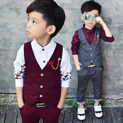 18M-8Yrs Fashion Spring Autumn Baby Boys Clothes Long-Sleeve T-Shirt +Vest+Pants 3Pcs Suit Boys Clothing Set Children Clothing