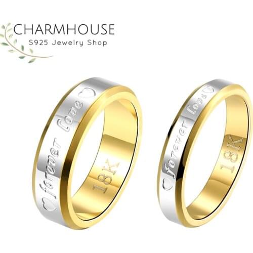 Couples Ring Sets For Man Women 18K Gold Color GP Forever Lover Wedding Band Engagement Ring Bague Femme Fashion Jewelry Gifts