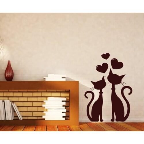 Cat Couple in Love Wall Stickers Waterproof Vinyl Wall Decal Wall Sticker Heart in March Spring Personality Pattern Mural SA204