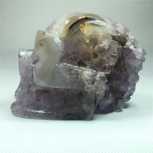 Natural Amethyst Druzy Agate Voog Quartz Crystals Cranium Skull Wicca Raw Healing Decoration Craft Gift Specimen Purple Cluster