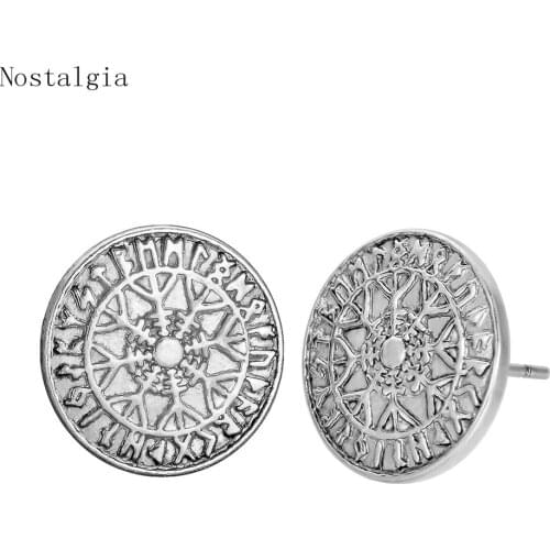 Norse Viking Ear Stud Cross in Rune Circle Earrings Compass Studs Earring Jewelry Vegvisir Runes Compass Earrings Women Slavic