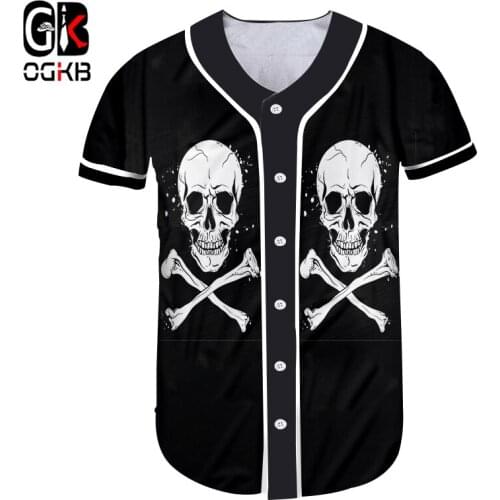 OGKB Mens Buttons Undershirt Homme 3d Print Skeleton Bone T-shirts Streetwear Tee Shirt Hip Hop Custom Made Baseball 5xl
