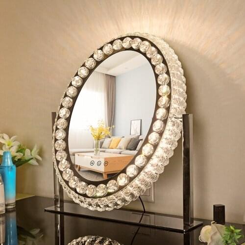 Oval Cosmetic Desktop Mirror led mirror crystal Cosmetic Home Decor Mirror with Lamp Luxury mirror for bedroom Dropshipping