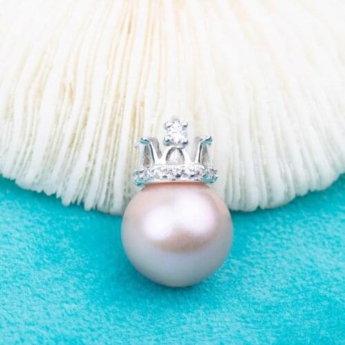 P030925 Vermeerjewelry Real 925 Sterling Silver Pendant For 9-11mm Round Bead Pearl or Stone Crown Shape Without Chain