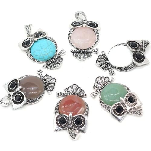 Natural Stone Pendants Reiki Healing Cute Owl Vintage Metal Crystal Pendant for Jewelry Making DIY Necklace Earring Accessories