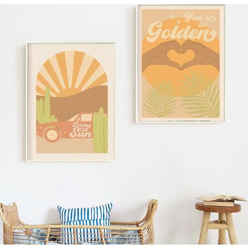 Driving In The Sun Retro Poster You're So Golden Lyrics Art Print Quote Boho Canvas Painting Modern Wall Picture Bedroom Decor