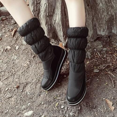 Plus Size 35-44 New Fashion Winter Snow Boots Platform Shoes Footwear Mid Calf Women Boots Solid Color Zipper Black Blue