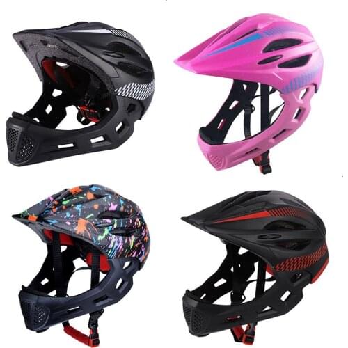 Chin With Rear Light Riding Detachable Bicycle Helmet Unisex Children Outdoor Safe Full Face Cycling Protective Balance Bike