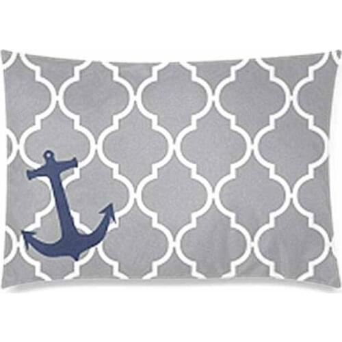Grey Moroccan Tile with Anchor Pillowcase - Zippered Pillowcase, Pillow Protector Cover Cases - Standard Size 20x30 inches