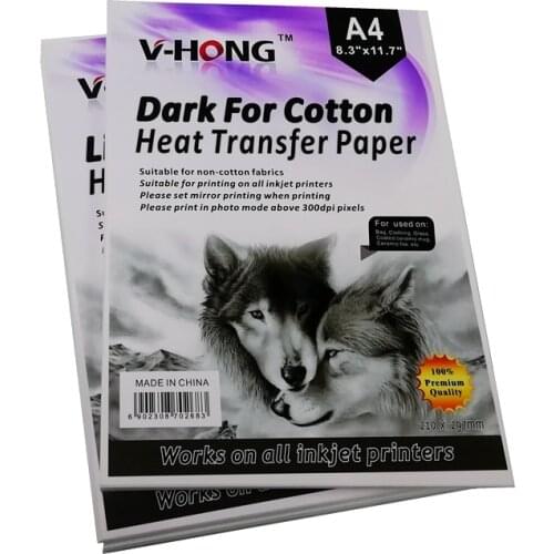 A4 (8.3x11.7inch) inkjet printer paper Dark and light color cotton T-shirt sublimation clothes V-HONG heat transfer paper