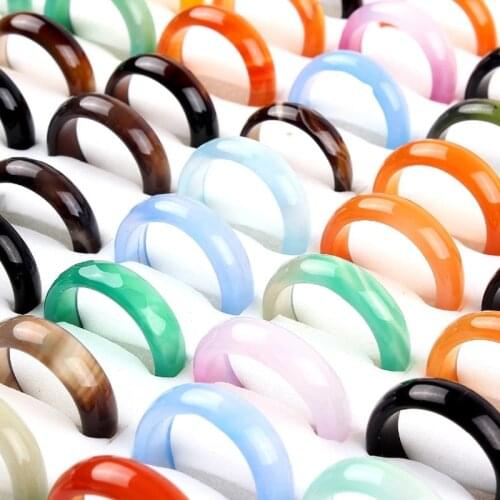 Top Natural Stone Agates Rings Charms Multi-color Elegant Ring Jewelry Party Gift for Women or Girlfriend Fashion Finger Rings