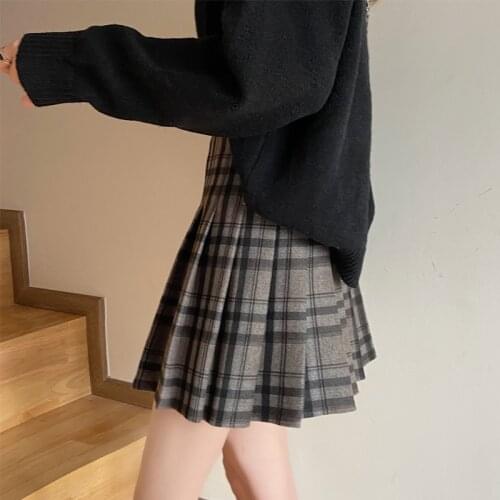High Quality Short Pleated Tennis Skirt Woolen Spring for Women Sexy Girls High Waist Plaid Tutu Womens Vintage Mini Skirts