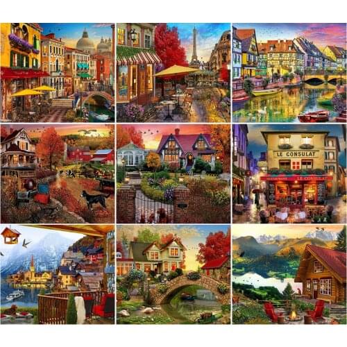 XUEQIXIAOZU Full Square/Round City And Town Landscape 5D DIY Diamond Painting Embroidery Mosaic Kit Home Decor Products