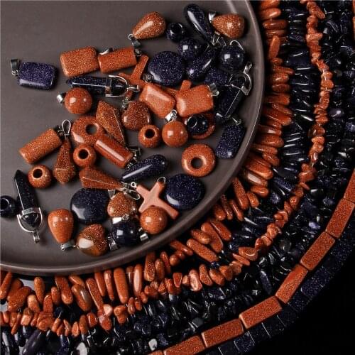 Factory price Various Natural Blue Gold SandStone Loose Beads Irregular Shape Pendant For Jewelry Making Necklace Bracelet DIY